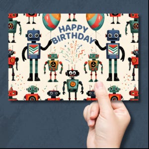 Robot Birthday Card for Kids - Fun Robot Theme Card for Boys & Girls - Cute Children&#39;s Birthday Card