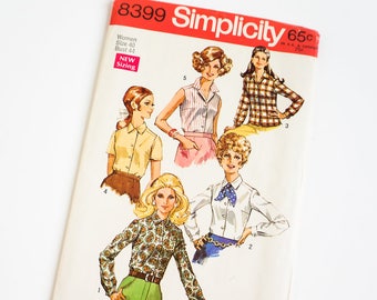 Vintage 1960s Womens Size 40 Blouses Simplicity Sewing Pattern 8399 FACTORY Folds / b44 w36
