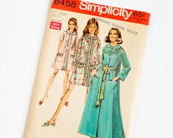 Vintage 1960s Womens Size 40 and 42 Robe in Two Lengths Simplicity Sewing Pattern 8458 FACTORY Folds / b46-48 w38-40.5
