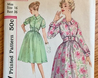 Vintage 1950s Sewing Pattern, b36" w28" Womens One Piece Dress, Midi Length Full Skirt About Town Dress, UNCUT Simplicity 2879