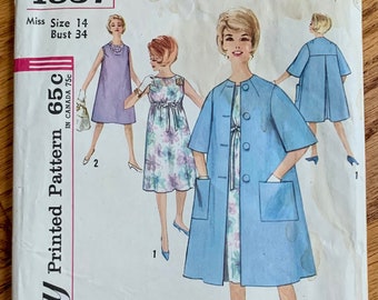 Vintage 1950s 60s Sewing Pattern, b34" Maternity Day Dress and Coat, Simplicity 4837