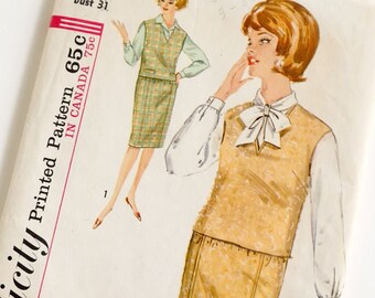 1960s Simplicity 5200 Misses size 12 skirt blouse and pullover bust 32 inches