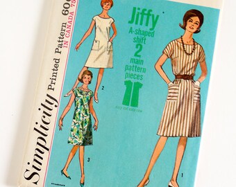 Vintage 1960s Womens Size 40-42 A-Line Jiffy Dress Simplicity Sewing Pattern 5960 UNCUT / b42-44 w34-36 / Round Neck Short Kimono Sleeve