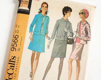 Vintage 1960s Womens Size 40 Skirt Suit in Two Versions and Blouse McCalls 9566 Sewing Pattern FACTORY Folds, b44 w36"