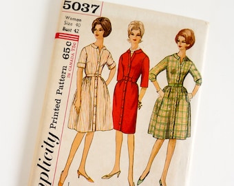 Vintage 1960s Womens Size 40 One Piece Dress with Two Skirts Simplicity Sewing Pattern 5037 FACTORY Folds / b42 w34 / Slim or Full Skirt
