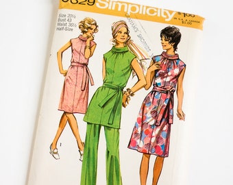 Vintage 1970s Womens Size 20.5 Dress or Tunic and Pants Simplicity Sewing Pattern 9329 FACTORY Folds / b43 w36.5