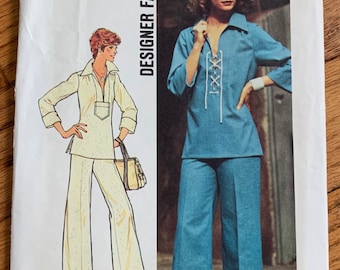 Vintage 1970s Sewing Pattern, b31.5" Womens Pullover Top and Wide Leg Pants, Simplicity 6895 UNCUT