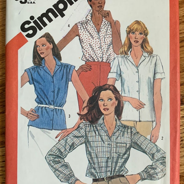 Vintage 1980s Womens Sewing Pattern, b36" Casual Button Front Shirts Long or Short Sleeve, Simplicity 6358
