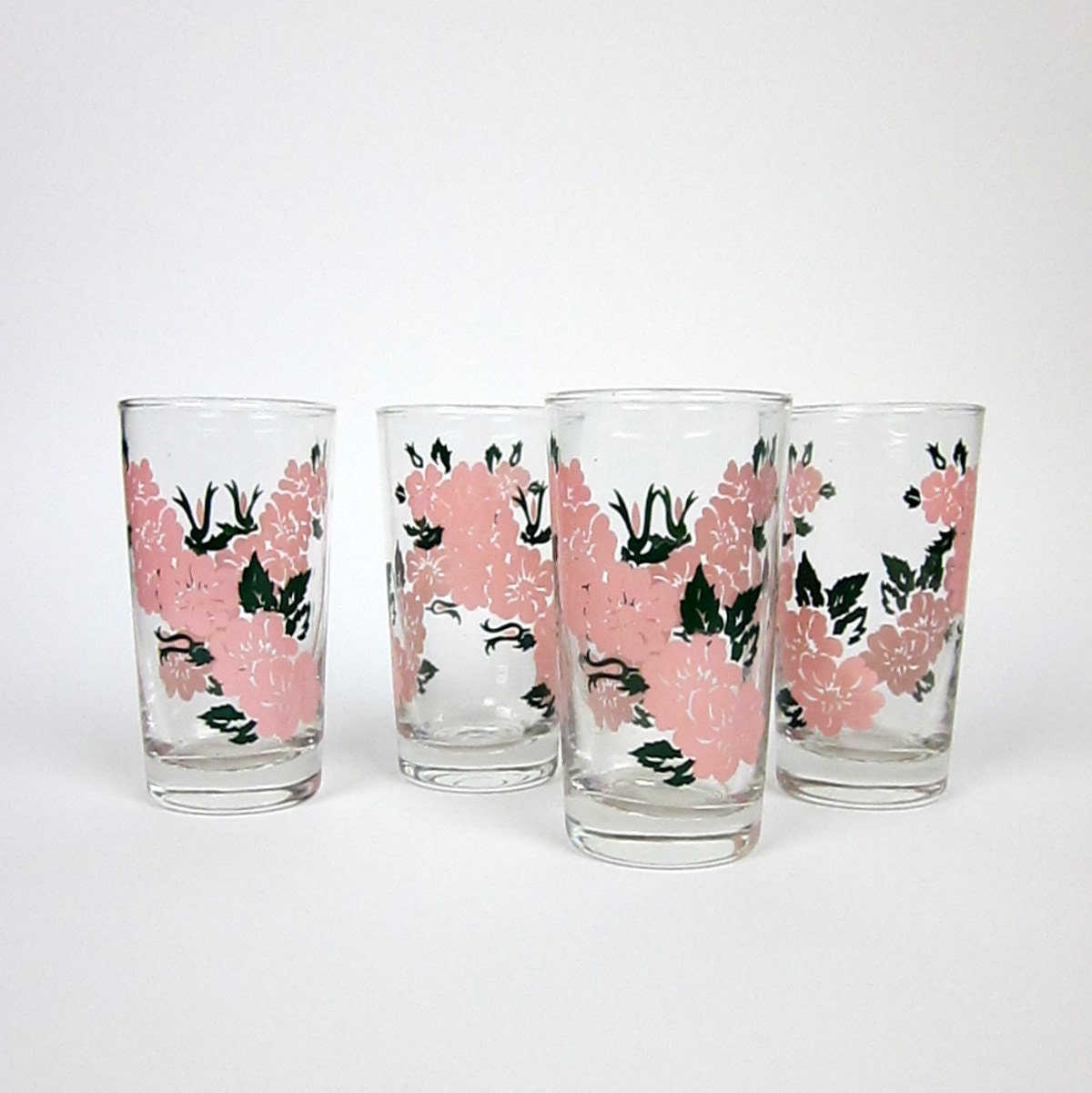 Vintage LIBBEY Pretty In Pink Floral Drinking Glasses / Set of Etsy