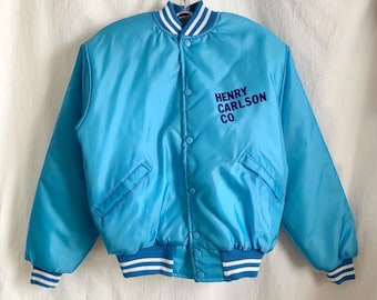 Vintage 1970s Sky Blue Nylon Work Jacket - Unworn Henry Carlson Co. Logo Lightweight Utility Outerwear (S/M)
