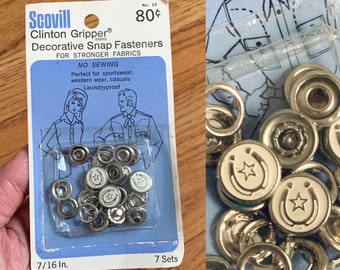 Vintage 1970s Scovill Clinton Gripper WESTERN Metal Snap Fasteners NIP 7/16" Set of 7