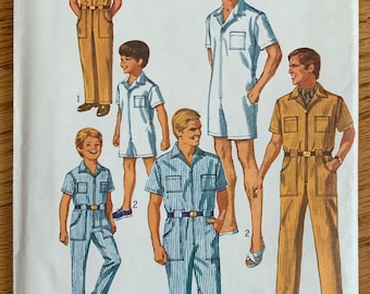 Mens Jumpsuit in Two Lengths c40" w36" Simplicity 8257 FF, Vintage 1960s Sewing Pattern