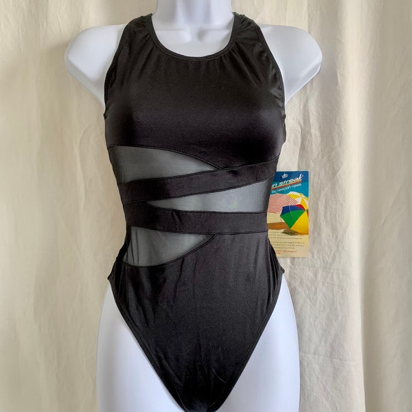 Vintage 1980s Womens Swimsuit Small, Sun Streak Newport News High Cut One Piece Bathing Suit NWT