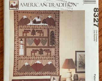 Rustic Calico Christmas Pillow Stocking and Quilt Wall Hanging, McCalls Crafts 8327 UNCUT Vintage 1990s Sewing Pattern