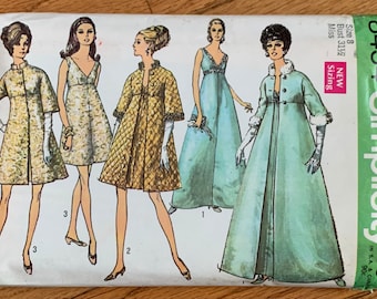 Womens Cocktail Dress or Evening Dress and Coat b31.5" Simplicity 8454 FF, Vintage 1960s Sewing Pattern