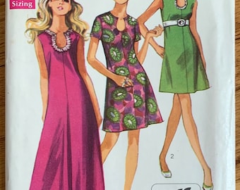 Womens Mod Dress in Two Lengths b31.5" Simplicity 8279 FF, Vintage 1960s Sewing Pattern