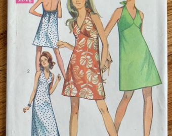 Womens Halter Dress Junior Petite b31" Simplicity 8260 FF, Vintage 1960s Sewing Pattern