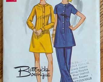 b36" Womens Semi Fitted A Line Dress and Flared Pants, Butterick 5651 FF, Vintage 1960s Sewing Pattern
