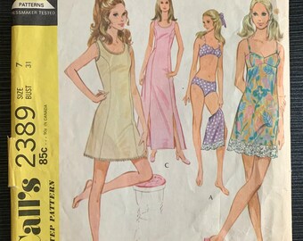 b31" Womens Full Slip Half Slip and Bikini McCalls 2389 FF, Vintage 1970s Sewing Pattern