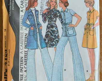Vintage 1970s Womens Sewing Pattern, b36" Casual Dress Jacket or Top and Wide Leg Pants, McCalls 3482 FF