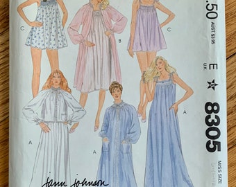 Vintage 1980s Womens Sewing Pattern b40-42" Robe or Bed Jacket Nightgown Panties and Smocking Transfer, McCalls 8305 FF