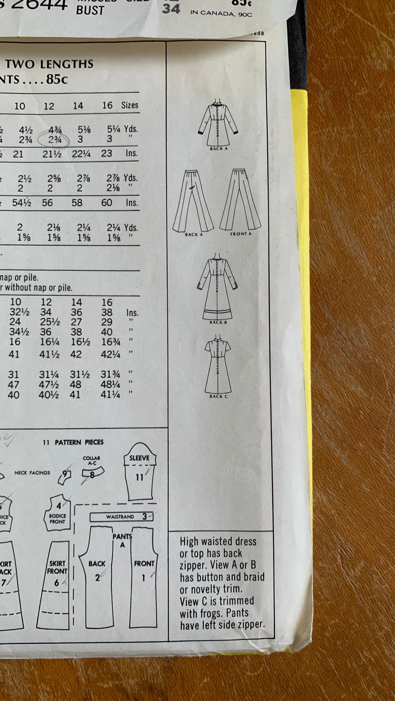 Patron De Couture Vintage Butterick 3251 – Robe Années 70, Taille B34, Neuf !