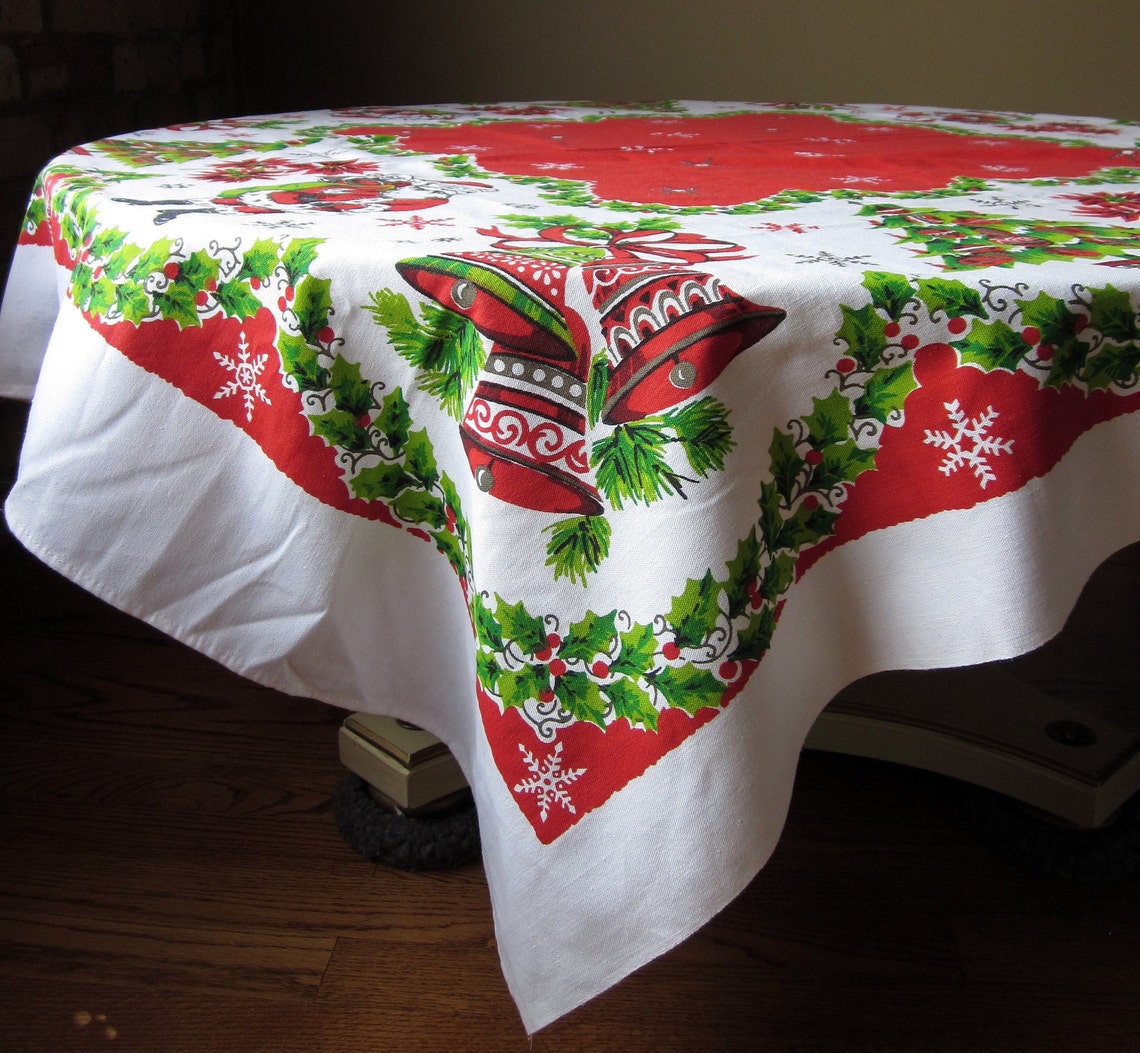 Retro Fabulous 60s Square Christmas Tablecloth Etsy