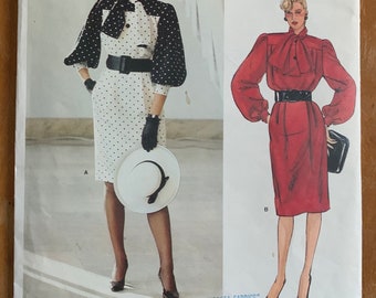 Vintage 1980s Sewing Pattern, b32.5" Womens One Piece Dress, Secretary Dress, Givenchy Vogue Paris Original 1316 Complete