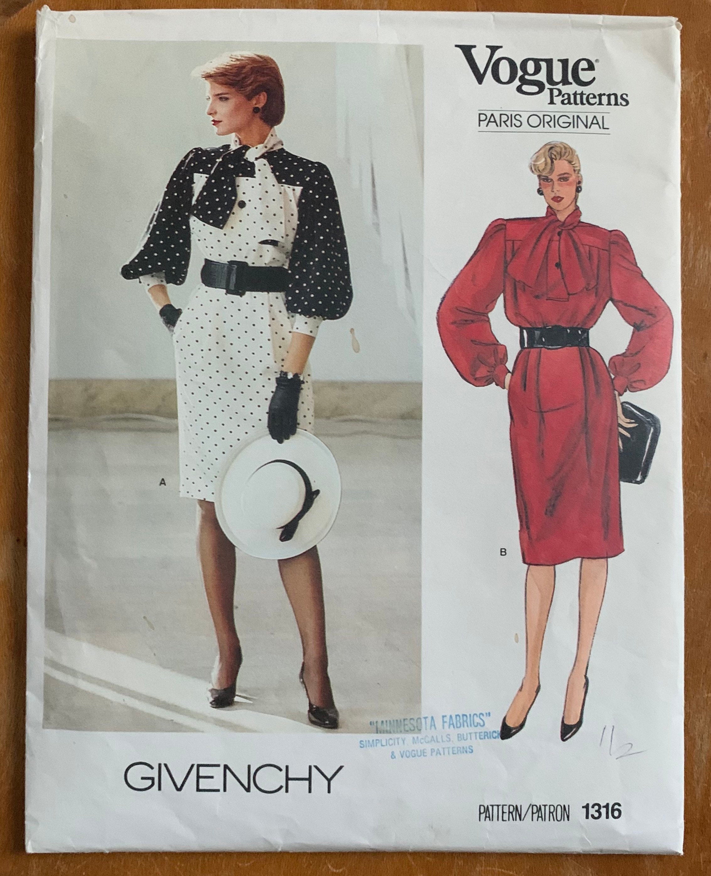 Givenchy, Vintage 80s Givenchy Women's Straight Dress Pattern - Vogue Paris Original 1316 CUT (b32.5")