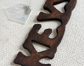 70s Wood Key Holder Wall Hanging - Spellout Word Keys NOS