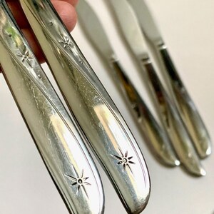 60s Oneida Twin Star Stainless Dinner Knife SOLID HANDLE - Mid-Century Starburst Flatware CHOOSE