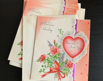 Vintage 1950s Valentine Card w/ Envelope UNUSED, Folded Valentine Card "Valentine Greeting Because I love You"