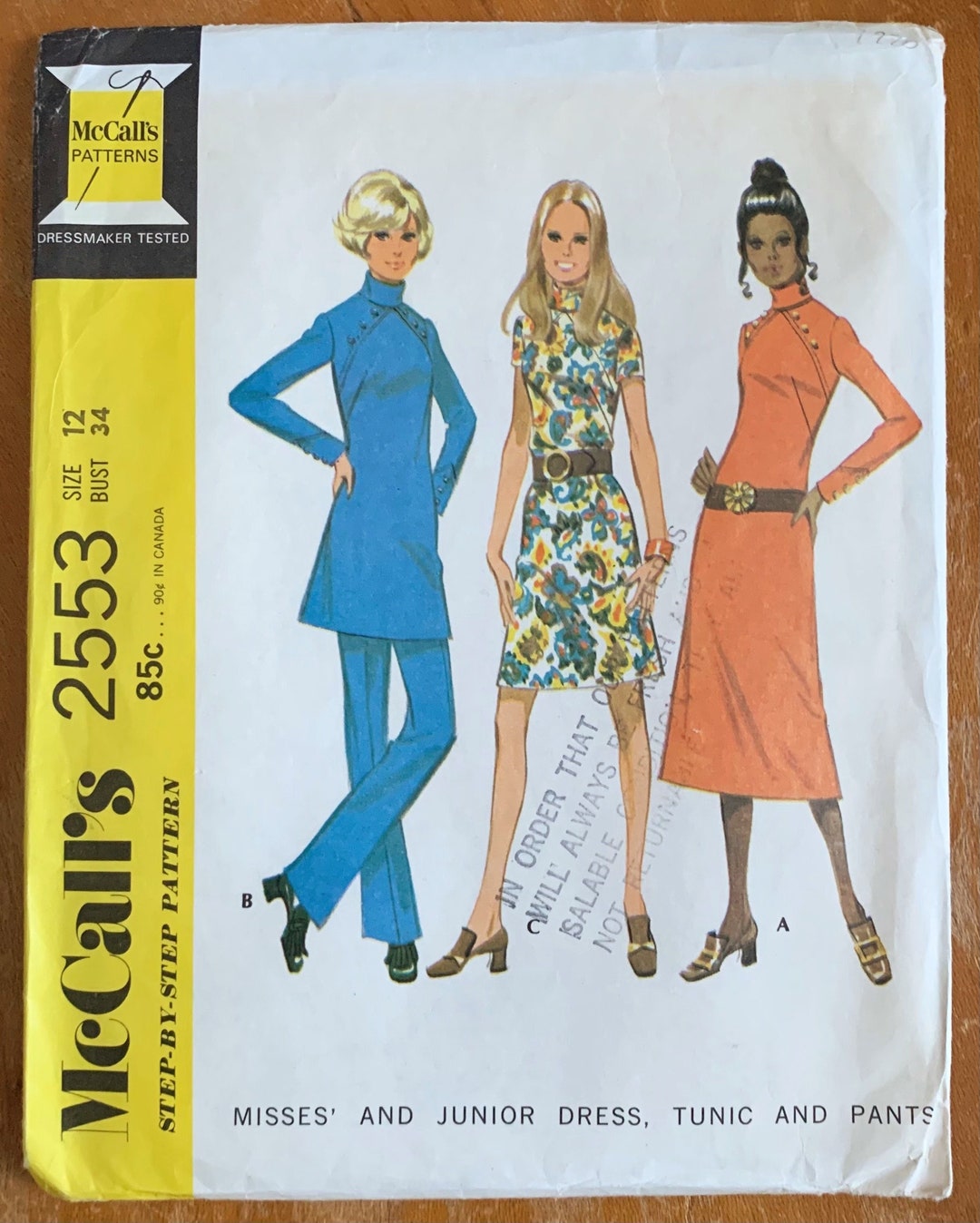 Vintage 70s Mod A-line Dress, Tunic, Pants Sewing Pattern - Mccall's ...