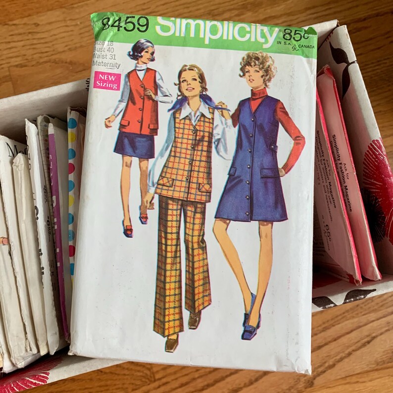 Simplicity Pattern 8459 Vintage 1960s Maternity Jumper, Tunic, Skirt, Pants Sewing Pattern ...