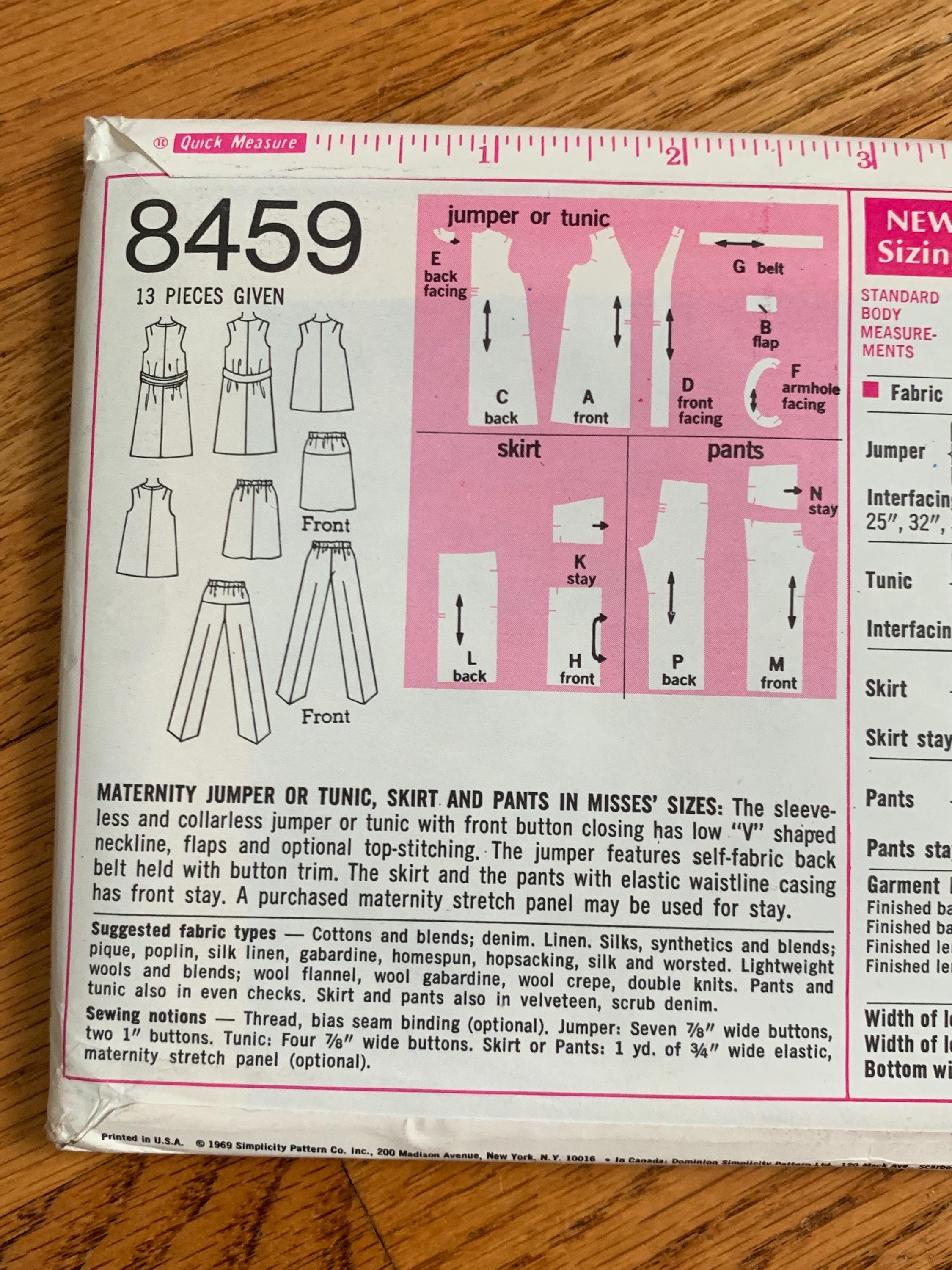 Simplicity Pattern 8459 Vintage 1960s Maternity Jumper, Tunic, Skirt, Pants Sewing Pattern ...