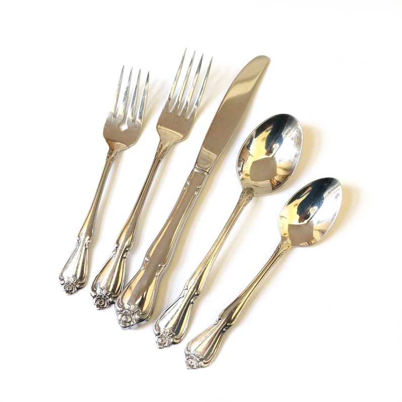 Vintage 1970s Flatware Oneida Arbor Rose Stainless Flatware Etsy