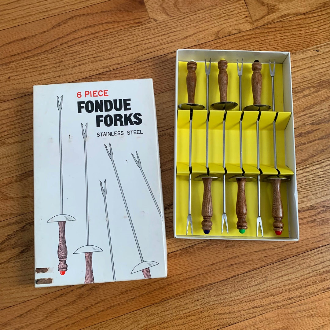 Vintage 1960s 70s Fondue Forks, Spanish Medieval Style Stainless Steel