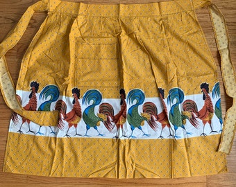 Vintage 1960s Apron, Cotton Apron Rooster Pattern Unused