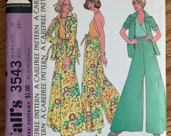 b32.5" Womens Jacket Wide Leg Pants and Halter McCalls 3543 Vintage 1970s Sewing Pattern