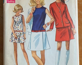 Vintage 1960s Sewing Pattern, b36" Womens Culotte Dress In Two Lengths and Unlined Jacket, Simplicity 8098