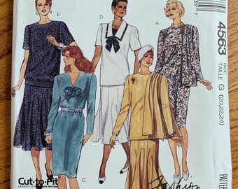 Vintage 1980s Sewing Pattern, b42-46" Womens One and Two Piece Dress and Scarf Petite-Able, UNCUT McCalls 4563