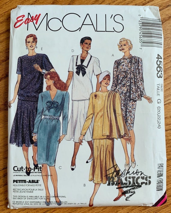 80s womens fashion dresses Vintage 80s Women's Dress, Tunic, Flounce Skirt & Scarf - Day to Evening,  Petite-able - Mccall's 4563 FF (bust 42-46