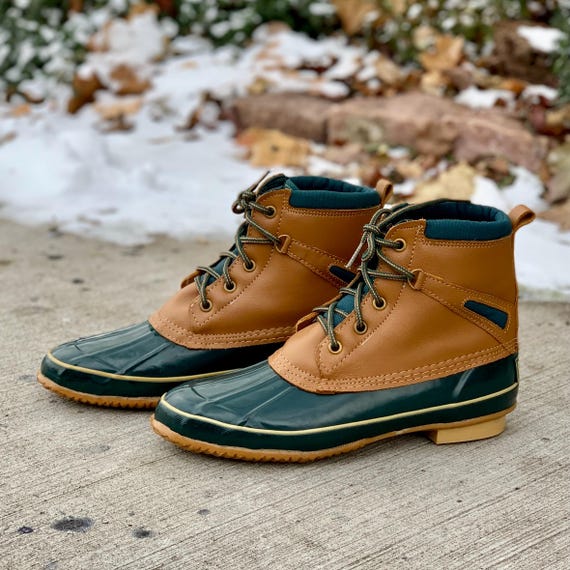 Vintage 80s 90s Sporto Forest Green Lace-up Rain Snow Ankle Boots
