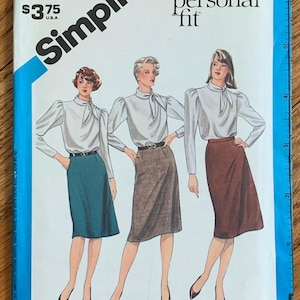 May include: Simplicity sewing pattern number 6521 for a skirt. The pattern is for a size 16 with a 30 inch waist. The pattern shows three women wearing different colored skirts. The pattern is called "personal fit".