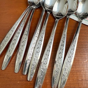 Vintage Customcraft Petal Lane Stainless Ice Teaspoon - Floral Pattern Flatware UNUSED