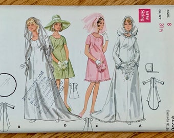 b31.5" Womens Mod Wedding Dress with Veil and Bonnet or Bridesmaid Dress Butterick 5131 FF, Vintage 1960s Sewing Pattern