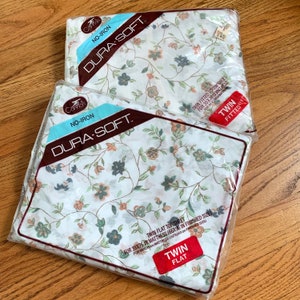 Vintage 1970s Cannon Twin Flat & Fitted Sheet Set NOS: Floral Muted Earth Tones Cottage Core Bedding