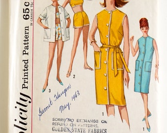 Vintage 1960s Sewing Pattern, b31" Womens Summer Separates, Day Dress Swimsuit Coverup Bra Top Short Shorts Resort Wear, Simplicity 4976