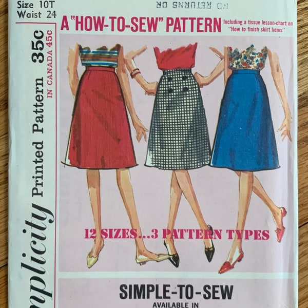 w24" Teen/Womens A Line Skirt Simplicity 5583 FF, Vintage 1960s Sewing Pattern