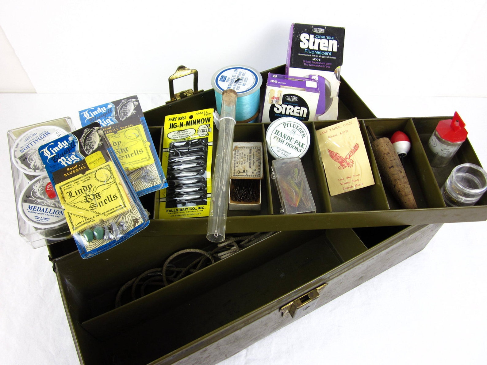 Vintage Army Green Metal Tackle Box with Gear / Hobart Etsy